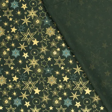 -Kerststof - katoen poplin - folie kerststerren - donkergroen - 22720-028 - Kerststof - katoen poplin - folie kerststerren - donkergroen - 22720-028