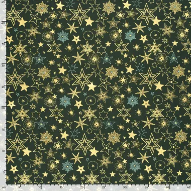 -Kerststof - katoen poplin - folie kerststerren - donkergroen - 22720-028 - Kerststof - katoen poplin - folie kerststerren - donkergroen - 22720-028