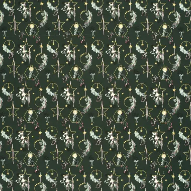 -Kerststof - katoen poplin - diverse kerstornamenten - donkergroen - 22721-028 - Kerststof - katoen poplin - diverse kerstornamenten - donkergroen - 22721-028