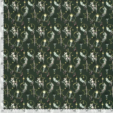 -Kerststof - katoen poplin - diverse kerstornamenten - donkergroen - 22721-028 - Kerststof - katoen poplin - diverse kerstornamenten - donkergroen - 22721-028