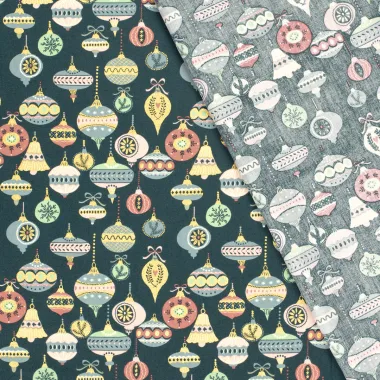 -Kerststof - katoen poplin - folie kerstballen - petrol - 22722-024 - Kerststof - katoen poplin - folie kerstballen - petrol - 22722-024