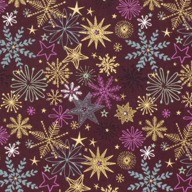 -Kerststof - katoen poplin - folie kerststerren - wijnrood - 22723-019 - Kerststof - katoen poplin - folie kerststerren - wijnrood - 22723-019