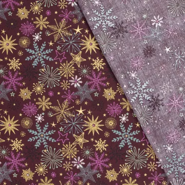 -Kerststof - katoen poplin - folie kerststerren - wijnrood - 22723-019 - Kerststof - katoen poplin - folie kerststerren - wijnrood - 22723-019