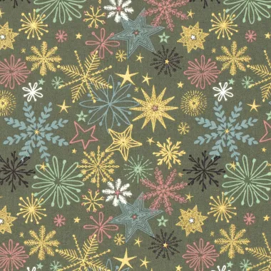 -Kerststof - katoen poplin - folie kerststerren - groen - 22723-028 - Kerststof - katoen poplin - folie kerststerren - groen - 22723-028