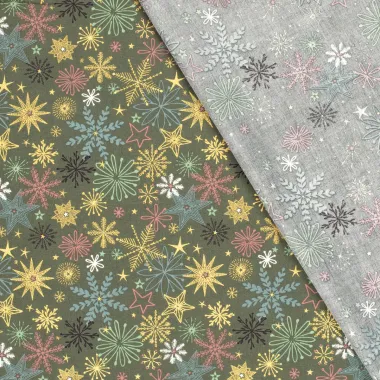-Kerststof - katoen poplin - folie kerststerren - groen - 22723-028 - Kerststof - katoen poplin - folie kerststerren - groen - 22723-028
