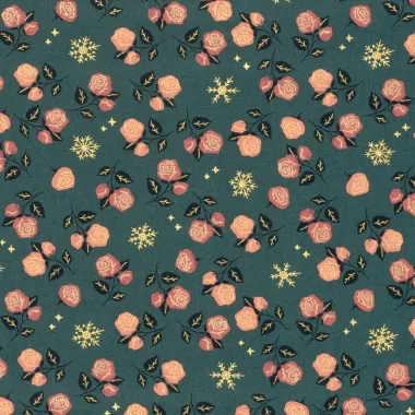 -Kerststof - katoen poplin - folie kerststerren en rozen - groen - 22729-027 - Kerststof - katoen poplin - folie kerststerren en rozen - groen - 22729-027