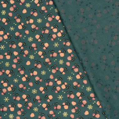 -Kerststof - katoen poplin - folie kerststerren en rozen - groen - 22729-027 - Kerststof - katoen poplin - folie kerststerren en rozen - groen - 22729-027