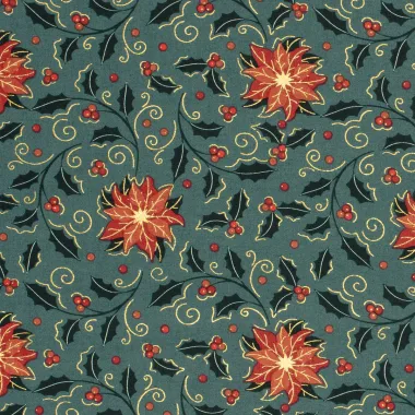 -Kerststof - katoen poplin - folie kerststerren & hulst - groen - 22732-027 - Kerststof - katoen poplin - folie kerststerren & hulst - groen - 22732-027