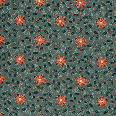 -Kerststof - katoen poplin - folie kerststerren & hulst - groen - 22732-027 - Kerststof - katoen poplin - folie kerststerren & hulst - groen - 22732-027
