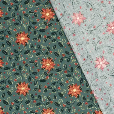 -Kerststof - katoen poplin - folie kerststerren & hulst - groen - 22732-027 - Kerststof - katoen poplin - folie kerststerren & hulst - groen - 22732-027