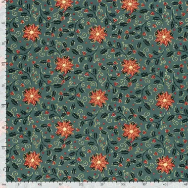 -Kerststof - katoen poplin - folie kerststerren & hulst - groen - 22732-027 - Kerststof - katoen poplin - folie kerststerren & hulst - groen - 22732-027