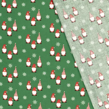 -Kerststof - katoen poplin - gnomes & kerststerren - groen - 22735-025 - Kerststof - katoen poplin - gnomes & kerststerren - groen - 22735-025