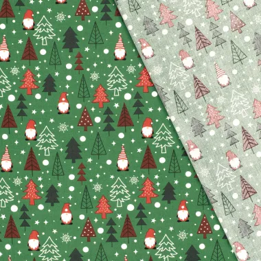 -Kerststof - katoen poplin - kerstbomen & gnomes - groen - 22737-025 - Kerststof - katoen poplin - kerstbomen & gnomes - groen - 22737-025