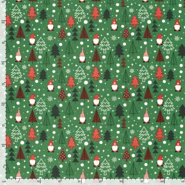 -Kerststof - katoen poplin - kerstbomen & gnomes - groen - 22737-025 - Kerststof - katoen poplin - kerstbomen & gnomes - groen - 22737-025