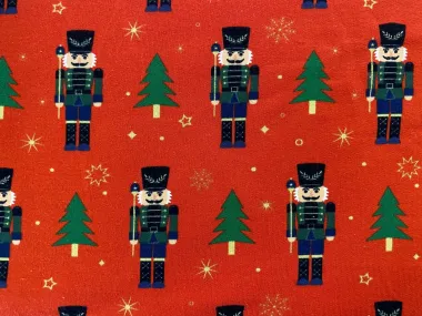 -Weihnachtsstoff – French Terry – Der Nussknacker & Weihnachtsbäume – rot – 22707-015 - Weihnachtsstoff – French Terry – Der Nussknacker & Weihnachtsbäume – rot – 22707-015