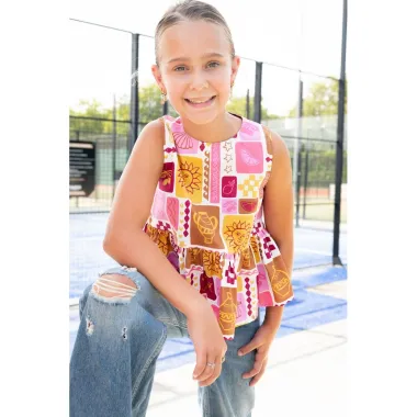 -Katoen stof - poplin - summer patchwork - roze multi - 26/5948-002 - Katoen stof - poplin - summer patchwork - roze multi - 26/5948-002