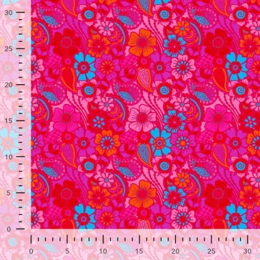 -Tricot stof - French Terry - digitaal vintage flowers - fuchsia - 60114-170 - Tricot stof - French Terry - digitaal vintage flowers - fuchsia - 60114-170