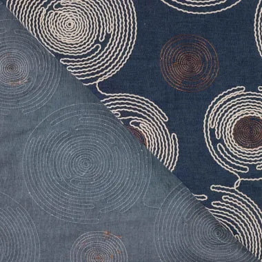 -Embroidery stof - denim - cirkels - blauw - 11800-980 - Embroidery stof - denim - cirkels - blauw - 11800-980