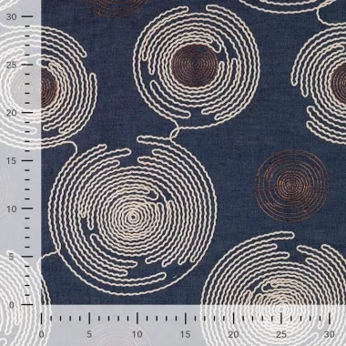 -Embroidery stof - denim - cirkels - blauw - 11800-980 - Embroidery stof - denim - cirkels - blauw - 11800-980
