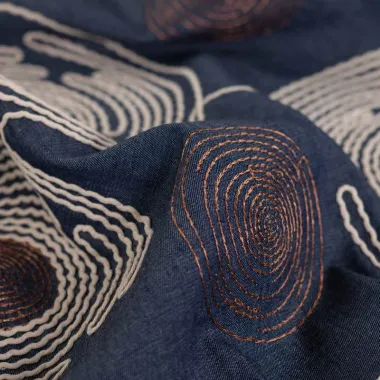 -Embroidery stof - denim - cirkels - blauw - 11800-980 - Embroidery stof - denim - cirkels - blauw - 11800-980