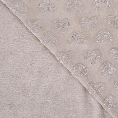 -Fleece stof - glitter hartjes - zand - 38004-521 - Fleece stof - glitter hartjes - zand - 38004-521