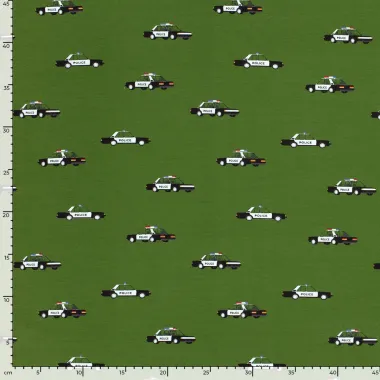 -Tricot stof - politieauto's - groen - 21863-027 - Tricot stof - politieauto's - groen - 21863-027