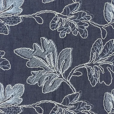 -Denim – Stickerei – Blätter – blau – 22658-691 - Denim – Stickerei – Blätter – blau – 22658-691