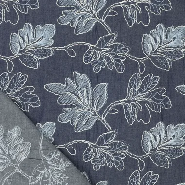 -Denim – Stickerei – Blätter – blau – 22658-691 - Denim – Stickerei – Blätter – blau – 22658-691