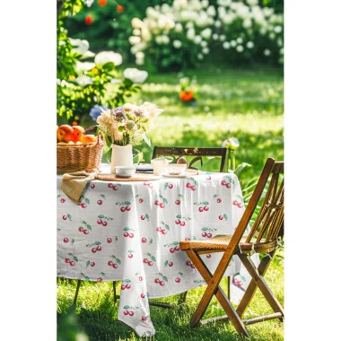 -Wasserabweisender Stoff – Tischdecke – Kirschen – weiß – 6749-001 - Wasserabweisender Stoff – Tischdecke – Kirschen – weiß – 6749-001