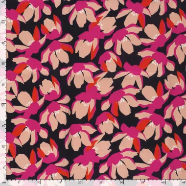 -Stretch stof - katoen satijn - bloemen - zwart - 25075-069 - Stretch stof - katoen satijn - bloemen - zwart - 25075-069