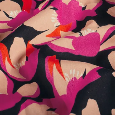 -Stretch stof - katoen satijn - bloemen - zwart - 25075-069 - Stretch stof - katoen satijn - bloemen - zwart - 25075-069