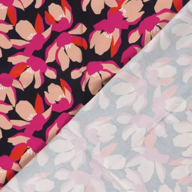 -Stretch stof - katoen satijn - bloemen - zwart - 25075-069 - Stretch stof - katoen satijn - bloemen - zwart - 25075-069