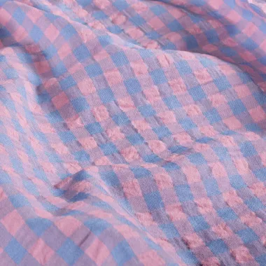 -Geruite stof - poplin seersucker - indigo/roze - 25003-006 - Geruite stof - poplin seersucker - indigo/roze - 25003-006