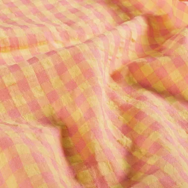 -Geruite stof - poplin seersucker - lichtroze/geel - 25003-011 - Geruite stof - poplin seersucker - lichtroze/geel - 25003-011