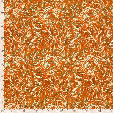 -Tricot stof - French Terry - bladeren - oranje - 24522-036 - Tricot stof - French Terry - bladeren - oranje - 24522-036