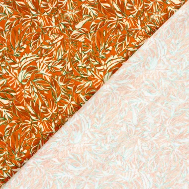 -Tricot stof - French Terry - bladeren - oranje - 24522-036 - Tricot stof - French Terry - bladeren - oranje - 24522-036