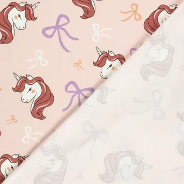 -Tricot stof - unicorns en strikjes - nude - 25688-011 - Tricot stof - unicorns en strikjes - nude - 25688-011