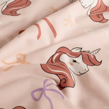 -Tricot stof - unicorns en strikjes - nude - 25688-011 - Tricot stof - unicorns en strikjes - nude - 25688-011