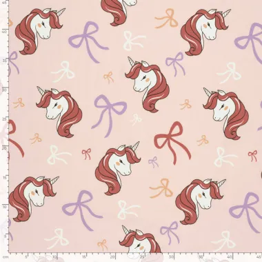 -Tricot stof - unicorns en strikjes - nude - 25688-011 - Tricot stof - unicorns en strikjes - nude - 25688-011