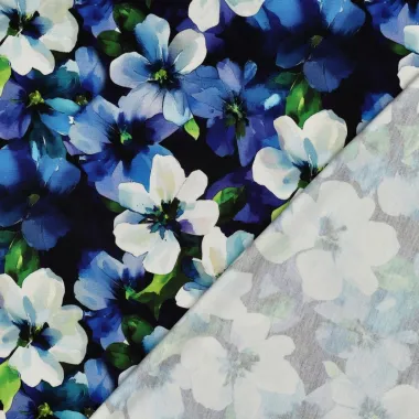 -Tricot stof - punta di roma - digitaal bloemen - zwart - 7840-001 - Tricot stof - punta di roma - digitaal bloemen - zwart - 7840-001