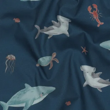 -Katoen stof - poplin - digitaal sealife - petrol - 6949-006 - Katoen stof - poplin - digitaal sealife - petrol - 6949-006