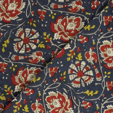 -Katoen stof - batik - voile - fantasie bloemen - staalblauw - 23374-006 - Katoen stof - batik - voile - fantasie bloemen - staalblauw - 23374-006