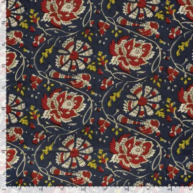 -Katoen stof - batik - voile - fantasie bloemen - staalblauw - 23374-006 - Katoen stof - batik - voile - fantasie bloemen - staalblauw - 23374-006
