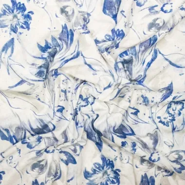 -Viscose stof - linnenmix - digitaal bloemen - blauw - 922882-20 - Viscose stof - linnenmix - digitaal bloemen - blauw - 922882-20