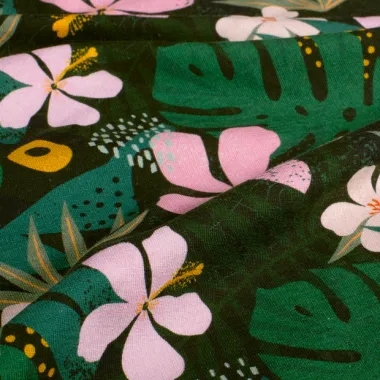 -Tricot stof - French Terry - digitaal bladeren & bloemetjes - donkergroen - 22407-028 - Tricot stof - French Terry - digitaal bladeren & bloemetjes - donkergroen - 22407-028