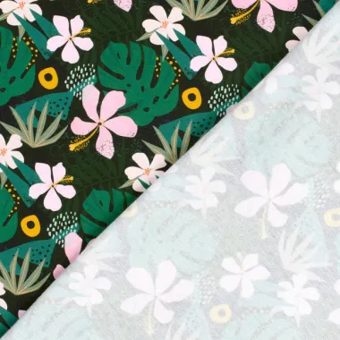 -Tricot stof - French Terry - digitaal bladeren & bloemetjes - donkergroen - 22407-028 - Tricot stof - French Terry - digitaal bladeren & bloemetjes - donkergroen - 22407-028