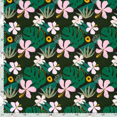 -Tricot stof - French Terry - digitaal bladeren & bloemetjes - donkergroen - 22407-028 - Tricot stof - French Terry - digitaal bladeren & bloemetjes - donkergroen - 22407-028