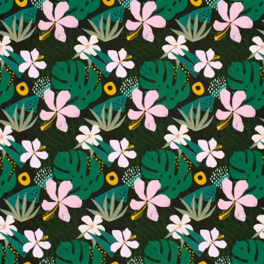 -Tricot stof - French Terry - digitaal bladeren en bloemetjes - donkergroen - 22407-028 - Tricot stof - French Terry - digitaal bladeren en bloemetjes - donkergroen - 22407-028