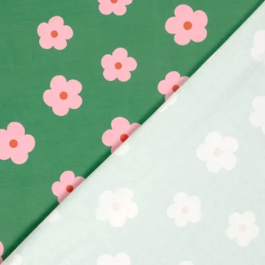 -Tricot stof - bloemen - groen - 23646-025 - Tricot stof - bloemen - groen - 23646-025