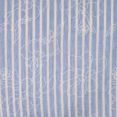 -Polyester stof - linnenlook - strepen & bloemen - lichtblauw - Q11836-910 - Polyester stof - linnenlook - strepen & bloemen - lichtblauw - Q11836-910
